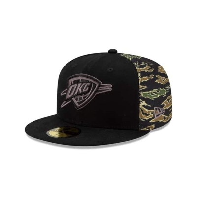 Black Oklahoma City Thunder Hat - New Era NBA Camo Panel 59FIFTY Fitted Caps USA7026948